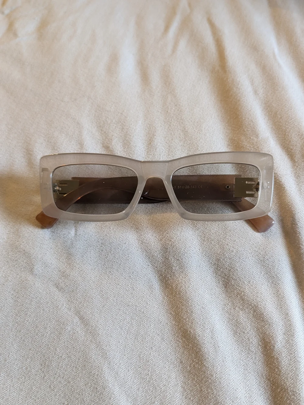 Rectangular Frosted Clear Sunglasses with Brown Tint